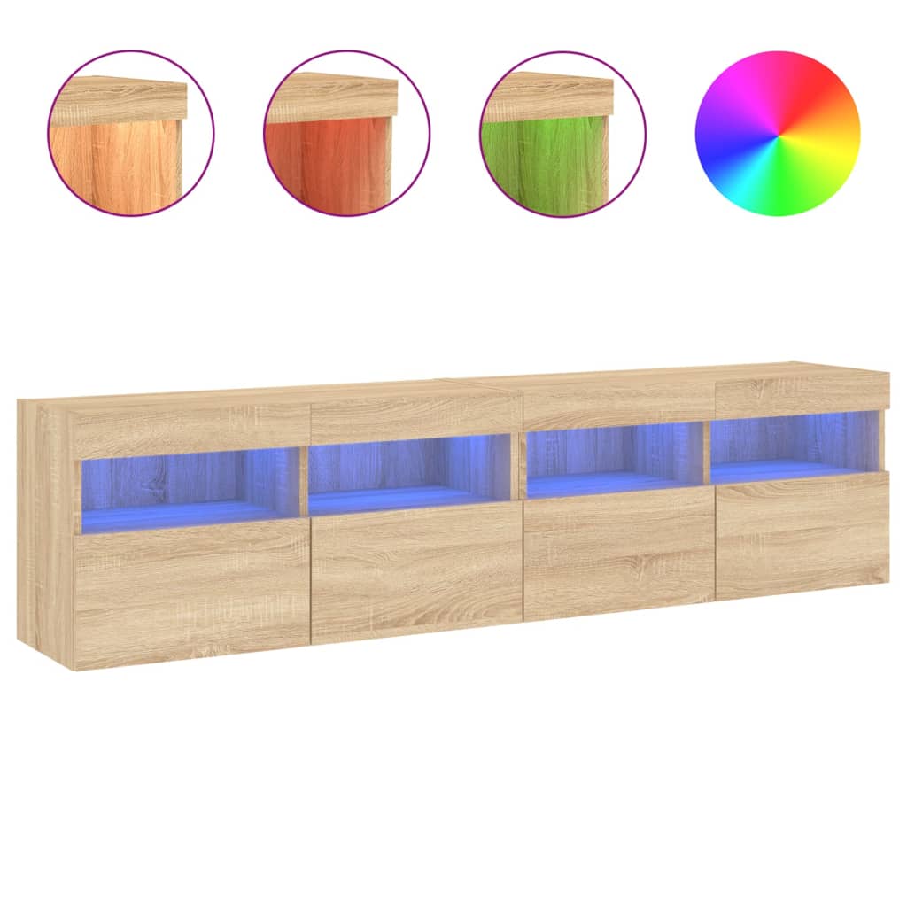 væghængte tv-borde 2 stk. med LED-lys 80x30x40 cm sonoma-eg