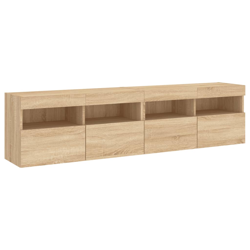 væghængte tv-borde 2 stk. med LED-lys 80x30x40 cm sonoma-eg