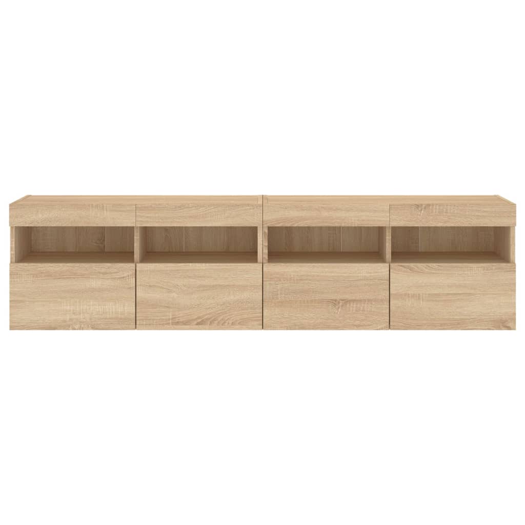 væghængte tv-borde 2 stk. med LED-lys 80x30x40 cm sonoma-eg