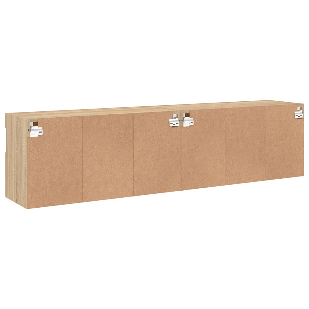 væghængte tv-borde 2 stk. med LED-lys 80x30x40 cm sonoma-eg