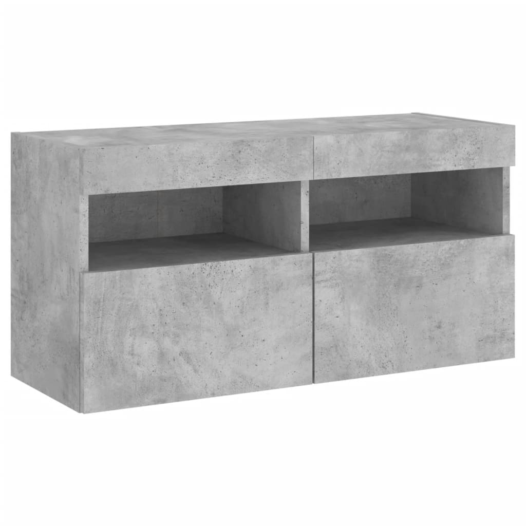 væghængt tv-bord med LED-lys 80x30x40 cm betongrå