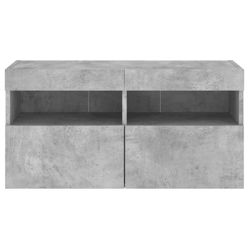væghængt tv-bord med LED-lys 80x30x40 cm betongrå