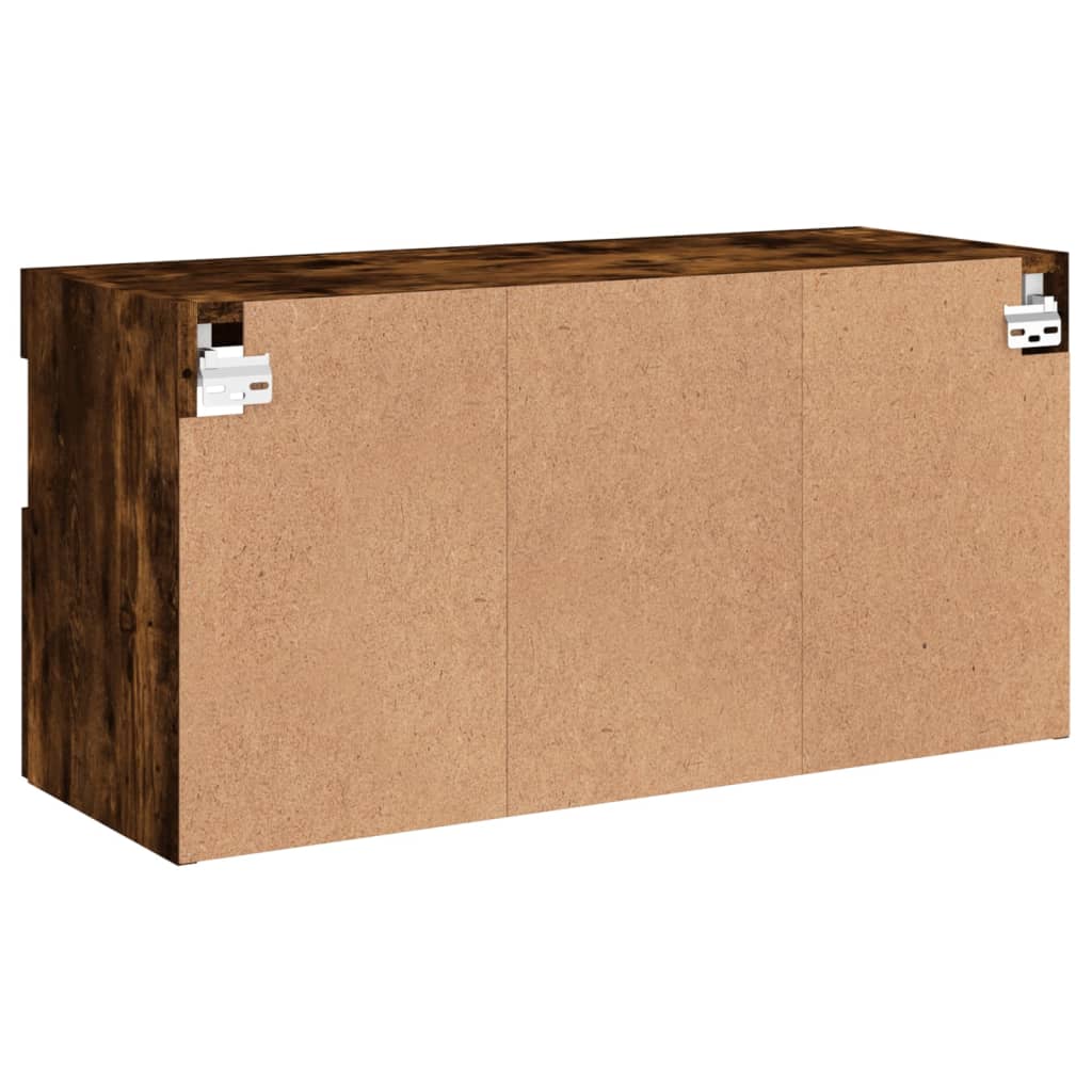 væghængt tv-bord med LED-lys 80x30x40 cm røget egetræsfarve