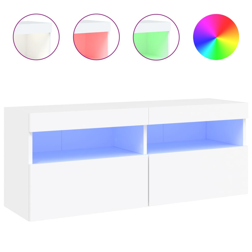 væghængt tv-bord med LED-lys 100x30x40 cm hvid