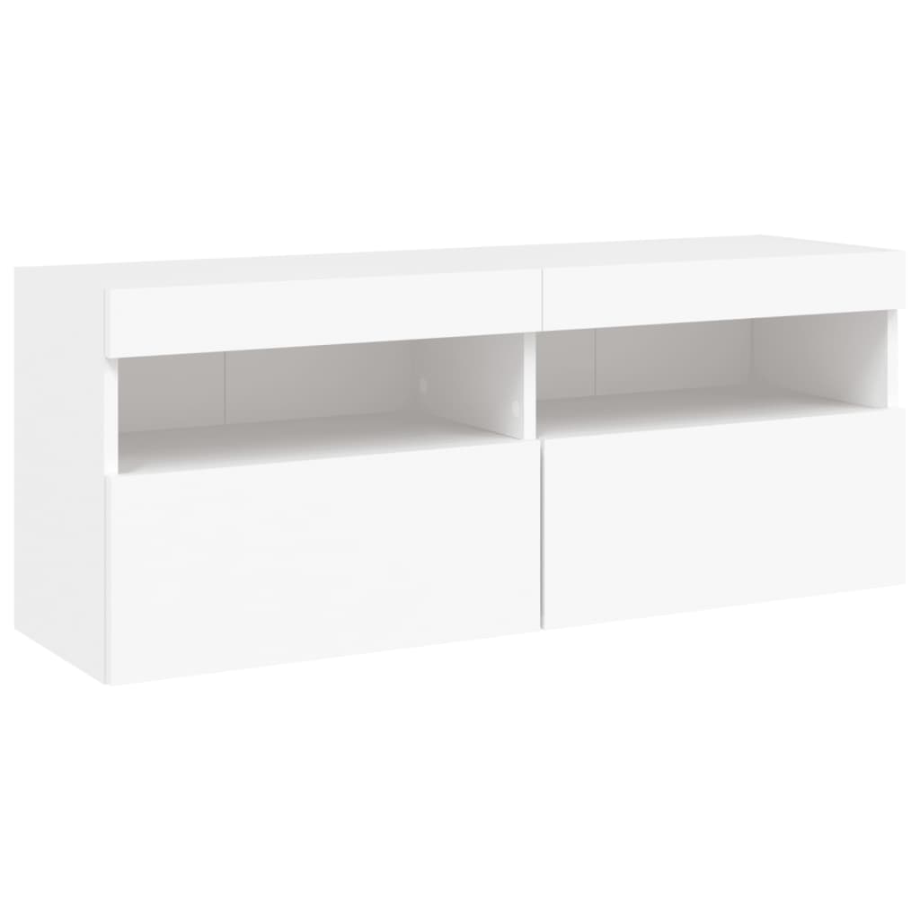 væghængt tv-bord med LED-lys 100x30x40 cm hvid