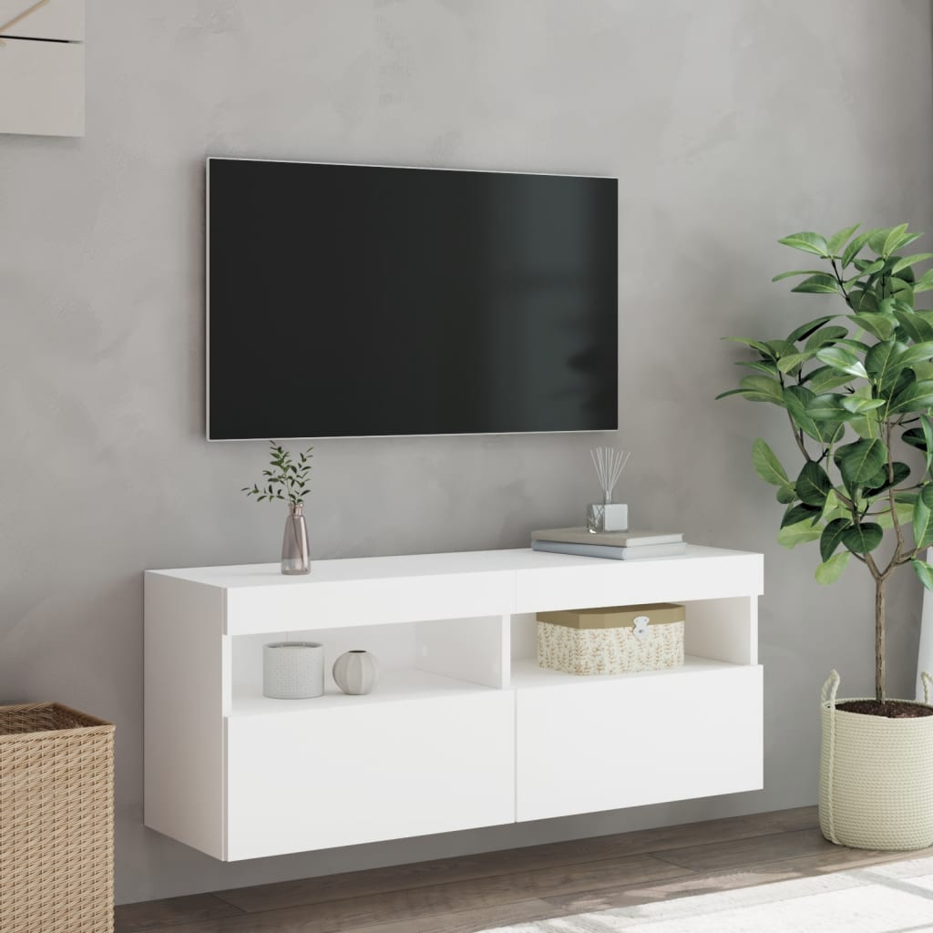 væghængt tv-bord med LED-lys 100x30x40 cm hvid