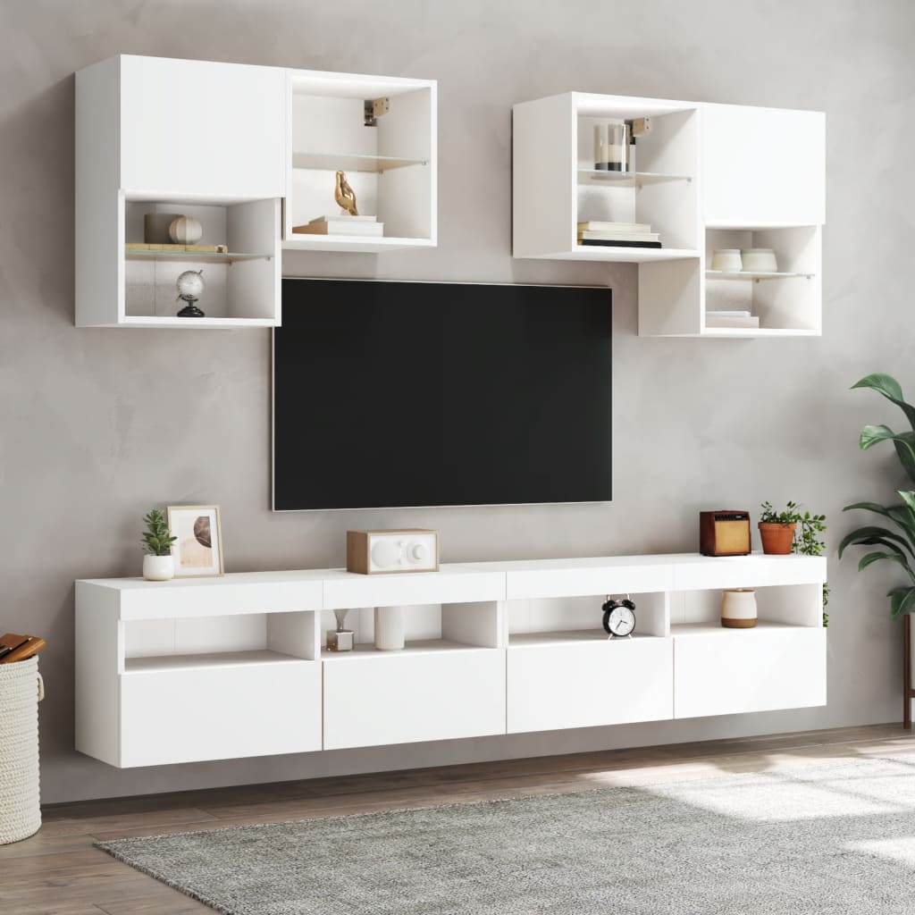 væghængt tv-bord med LED-lys 100x30x40 cm hvid