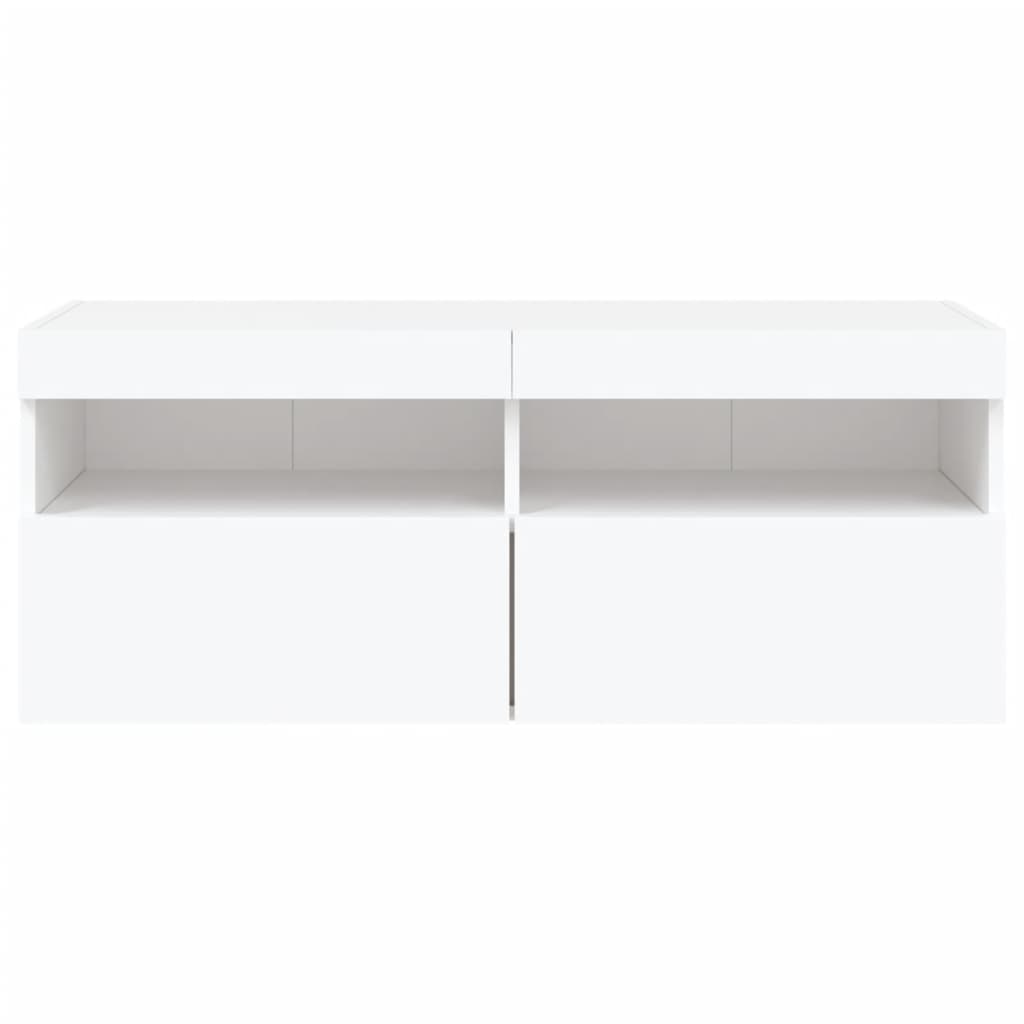 væghængt tv-bord med LED-lys 100x30x40 cm hvid