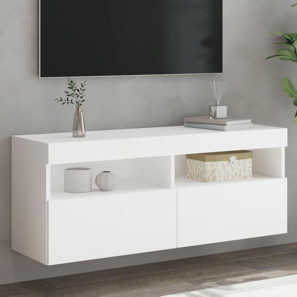 væghængt tv-bord med LED-lys 100x30x40 cm hvid