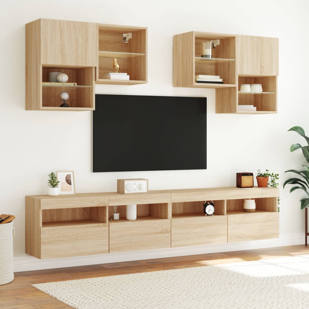 væghængt tv-bord med LED-lys 100x30x40 cm sonoma-eg