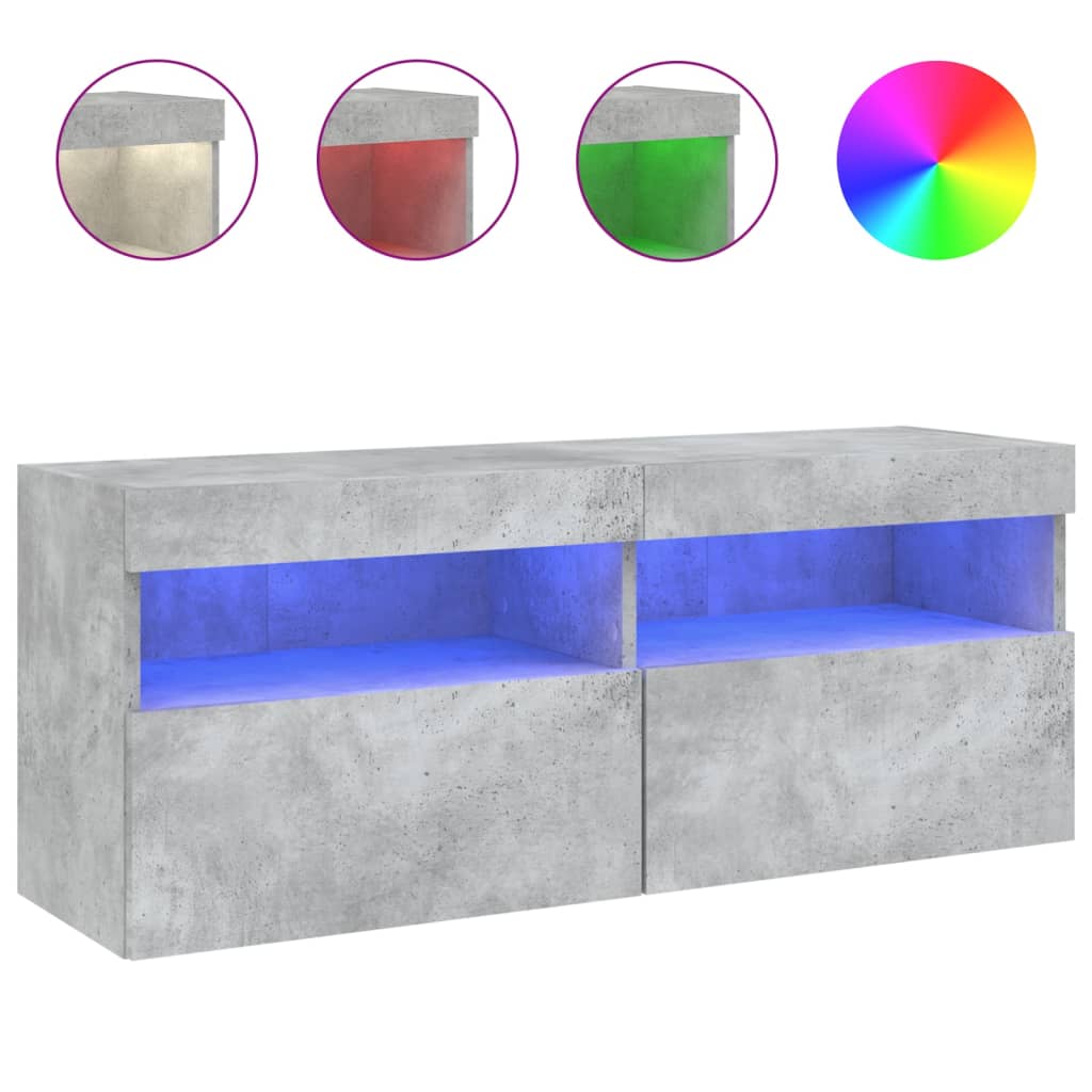 væghængt tv-bord med LED-lys 100x30x40 cm betongrå