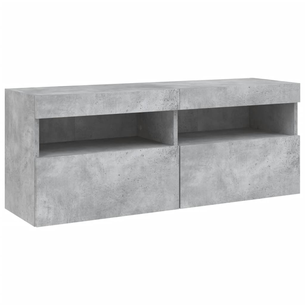 væghængt tv-bord med LED-lys 100x30x40 cm betongrå