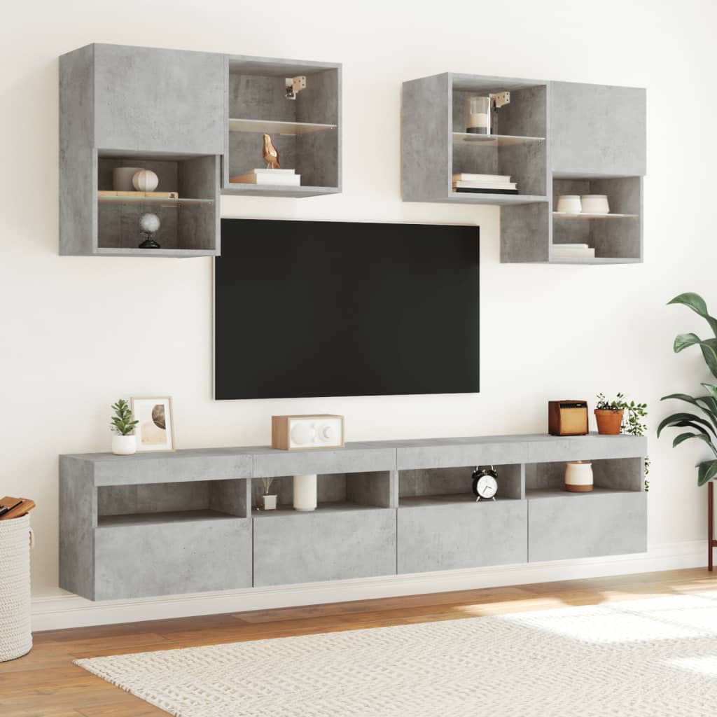 væghængt tv-bord med LED-lys 100x30x40 cm betongrå