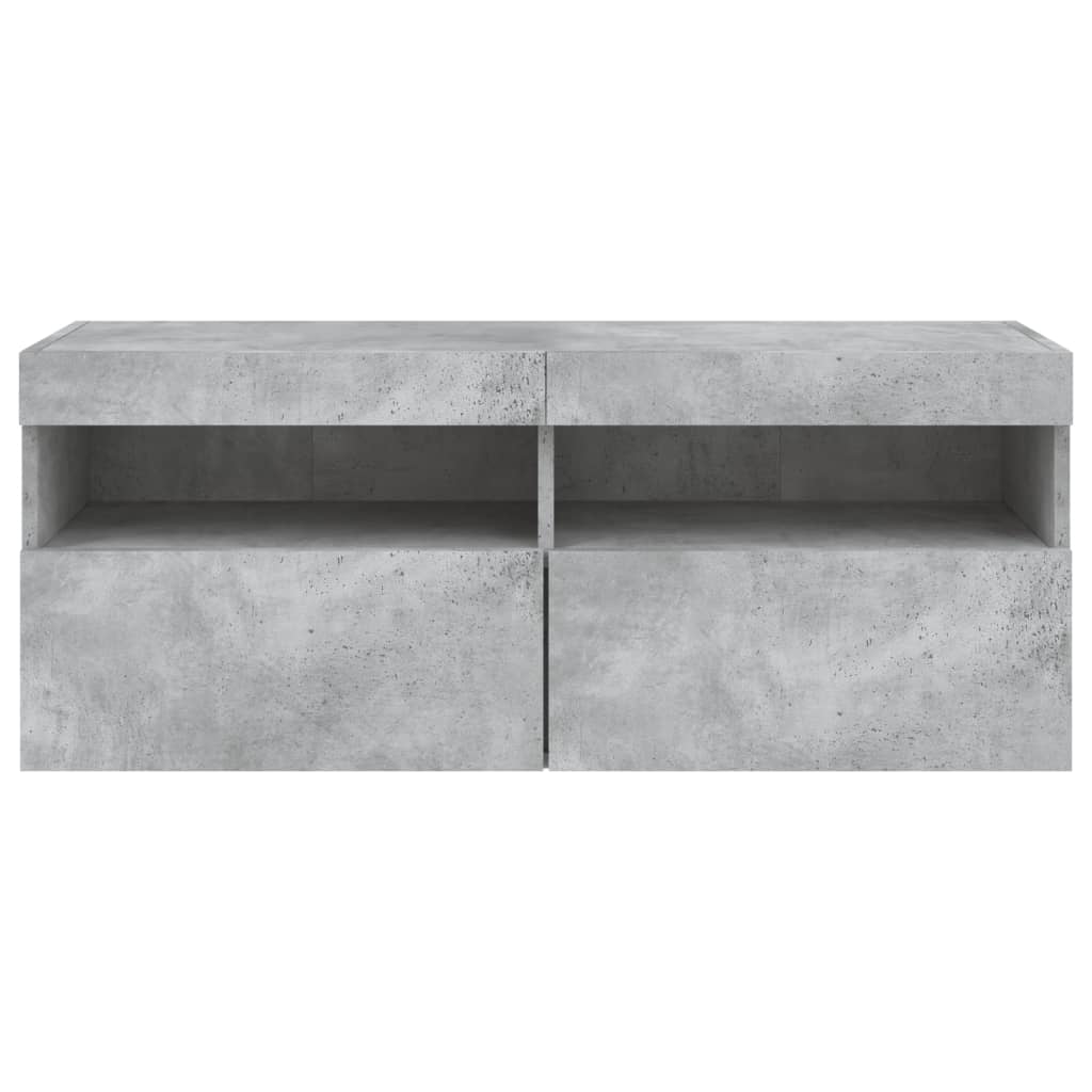 væghængt tv-bord med LED-lys 100x30x40 cm betongrå