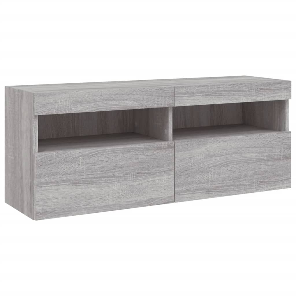 væghængt tv-bord med LED-lys 100x30x40 cm grå sonoma-eg
