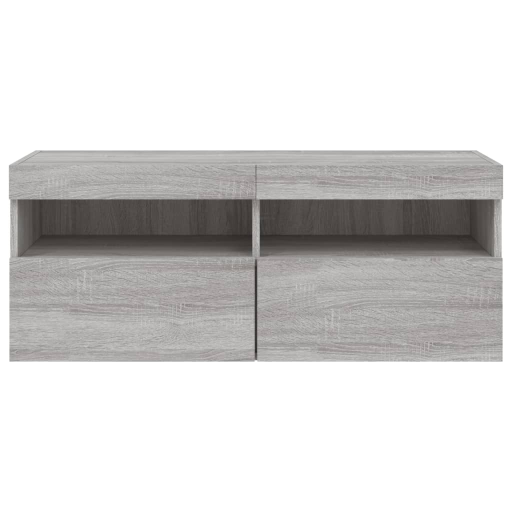 væghængt tv-bord med LED-lys 100x30x40 cm grå sonoma-eg