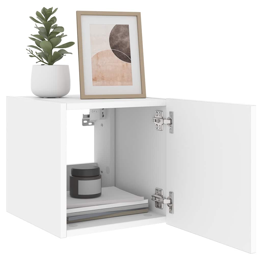 væghængt tv-bord med LED-lys 30,5x35x30 hvid