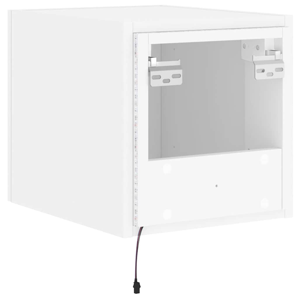 væghængt tv-bord med LED-lys 30,5x35x30 hvid