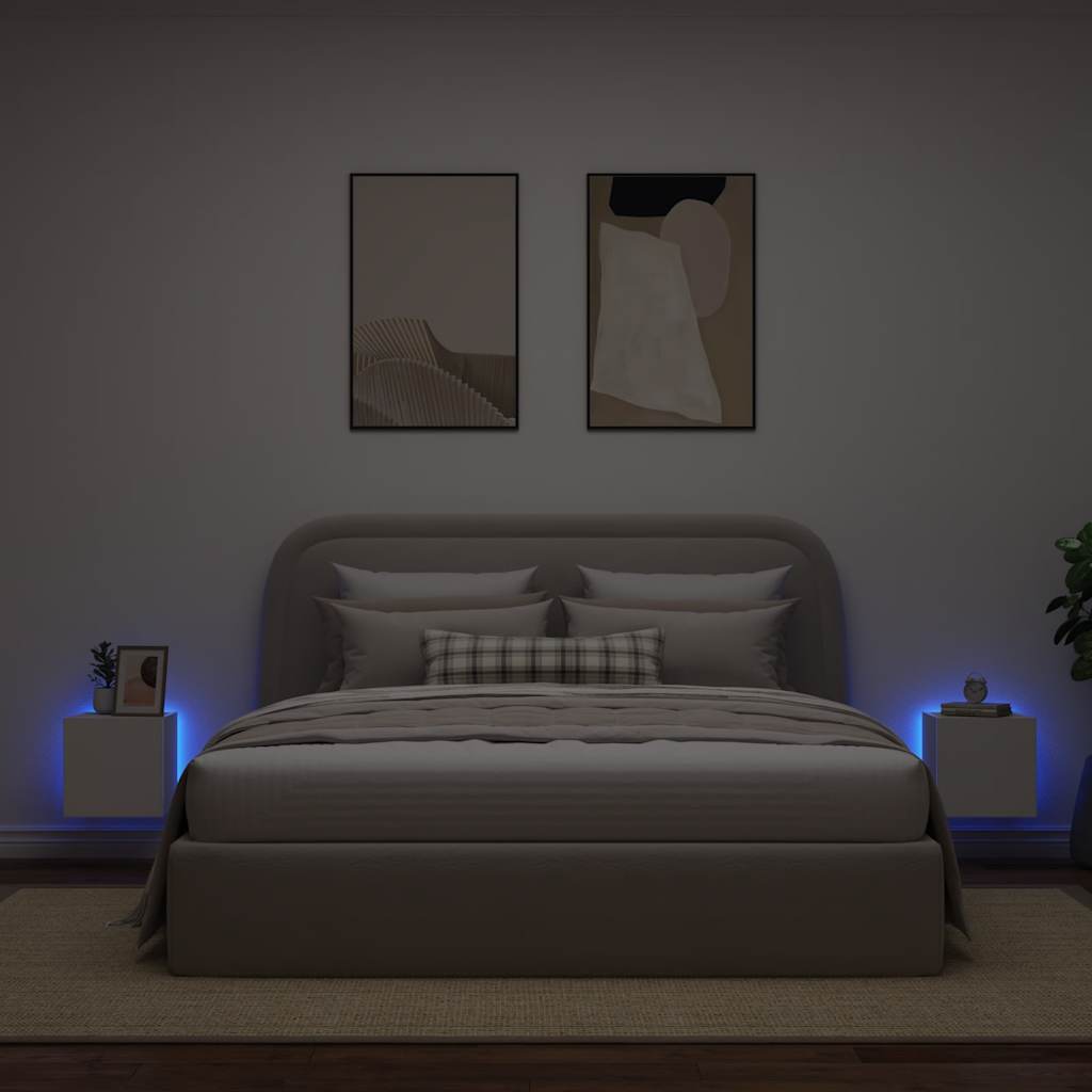 væghængte tv-borde 2 stk. med LED-lys 30,5x35x30 cm hvid
