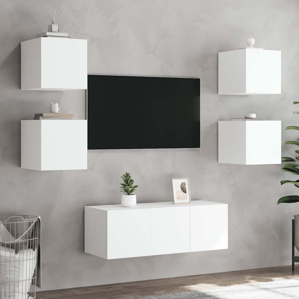 væghængte tv-borde 2 stk. med LED-lys 30,5x35x30 cm hvid