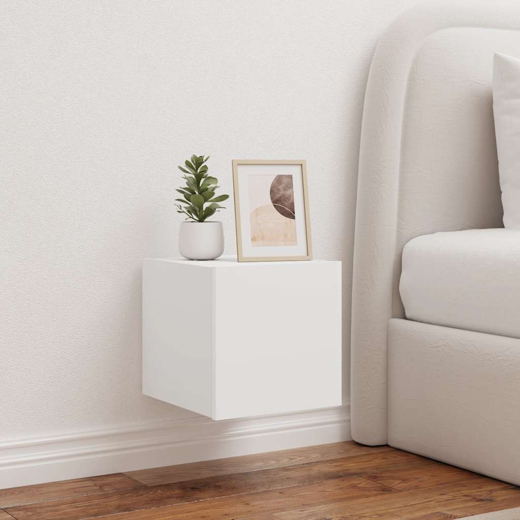 væghængte tv-borde 2 stk. med LED-lys 30,5x35x30 cm hvid