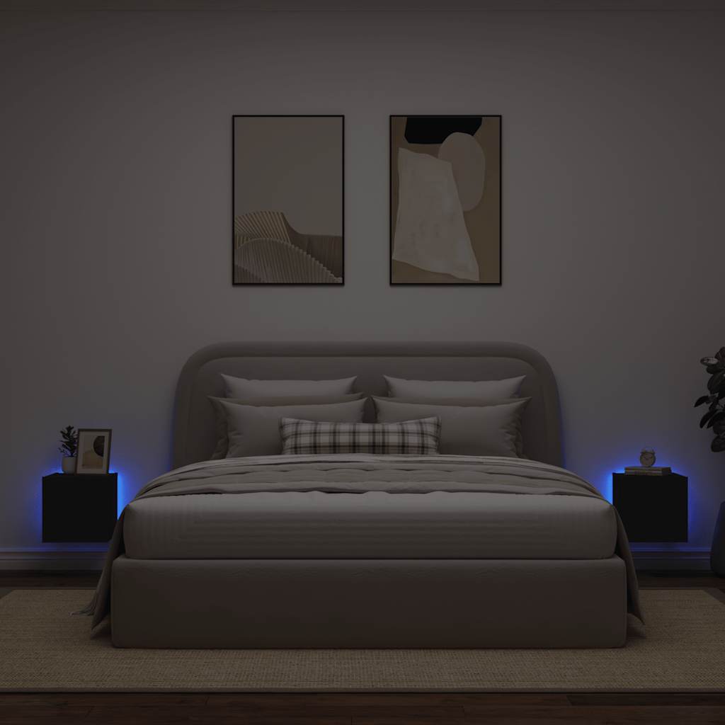 væghængte tv-borde 2 stk. med LED-lys 30,5x35x30 cm sort