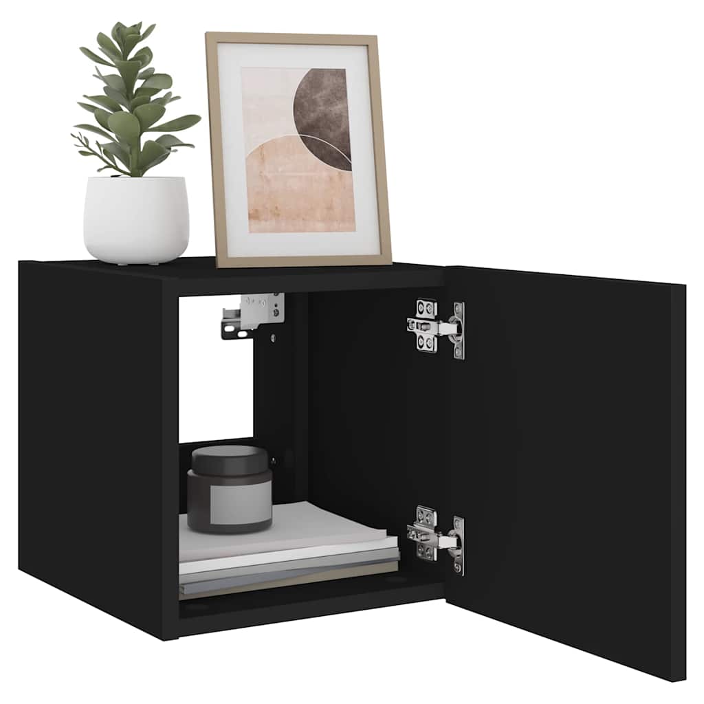 væghængte tv-borde 2 stk. med LED-lys 30,5x35x30 cm sort