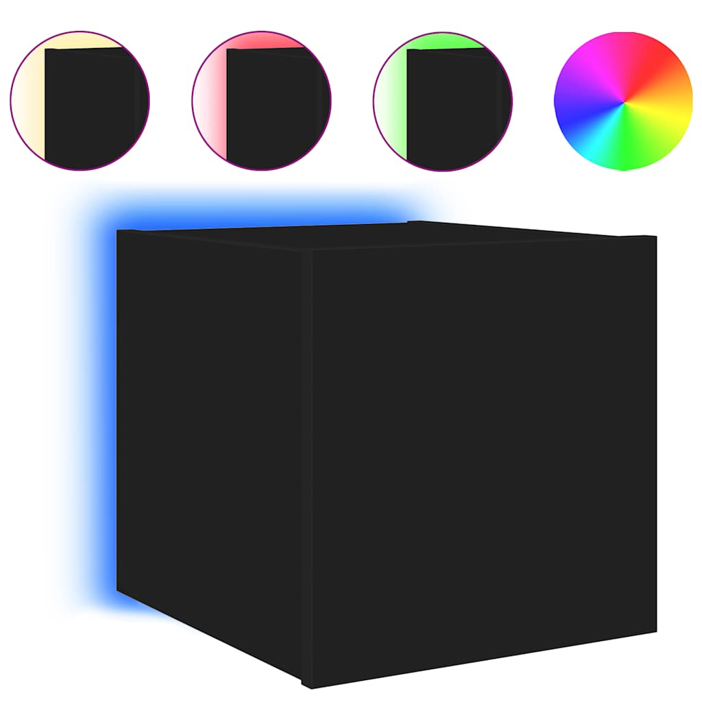 væghængte tv-borde 2 stk. med LED-lys 30,5x35x30 cm sort