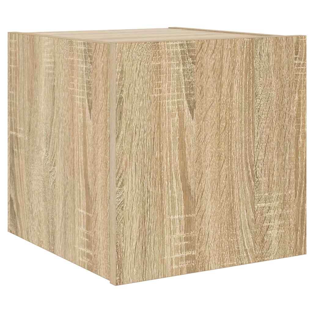 væghængt tv-bord med LED-lys 30,5x35x30 cm sonoma-eg