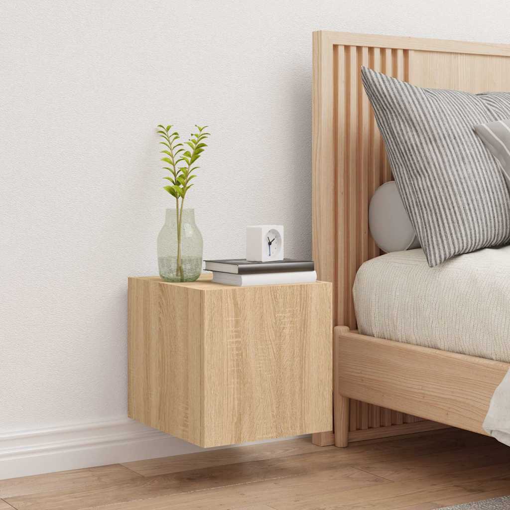 væghængt tv-bord med LED-lys 30,5x35x30 cm sonoma-eg