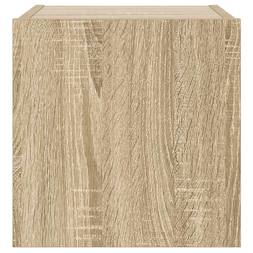 væghængt tv-bord med LED-lys 30,5x35x30 cm sonoma-eg