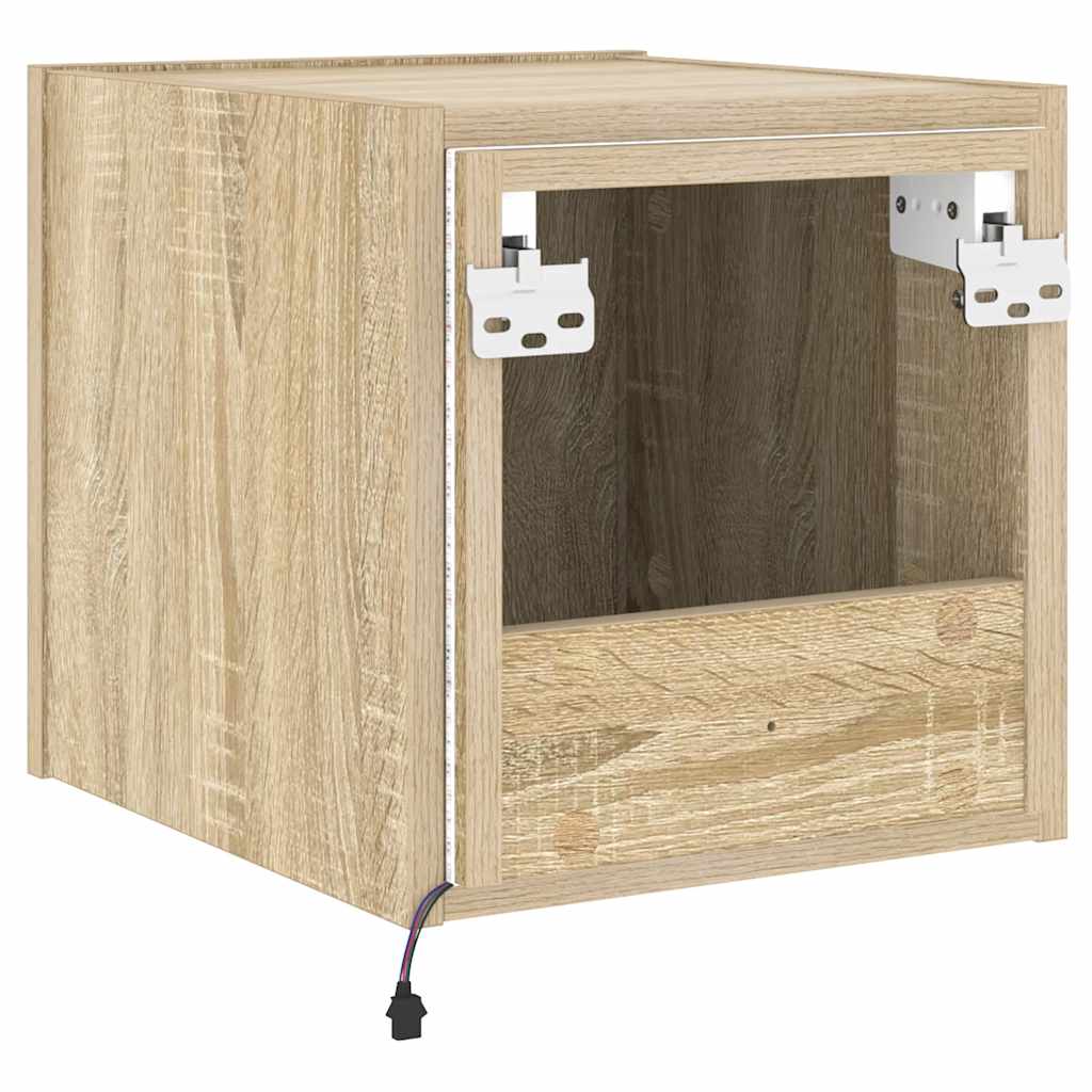 væghængt tv-bord med LED-lys 30,5x35x30 cm sonoma-eg
