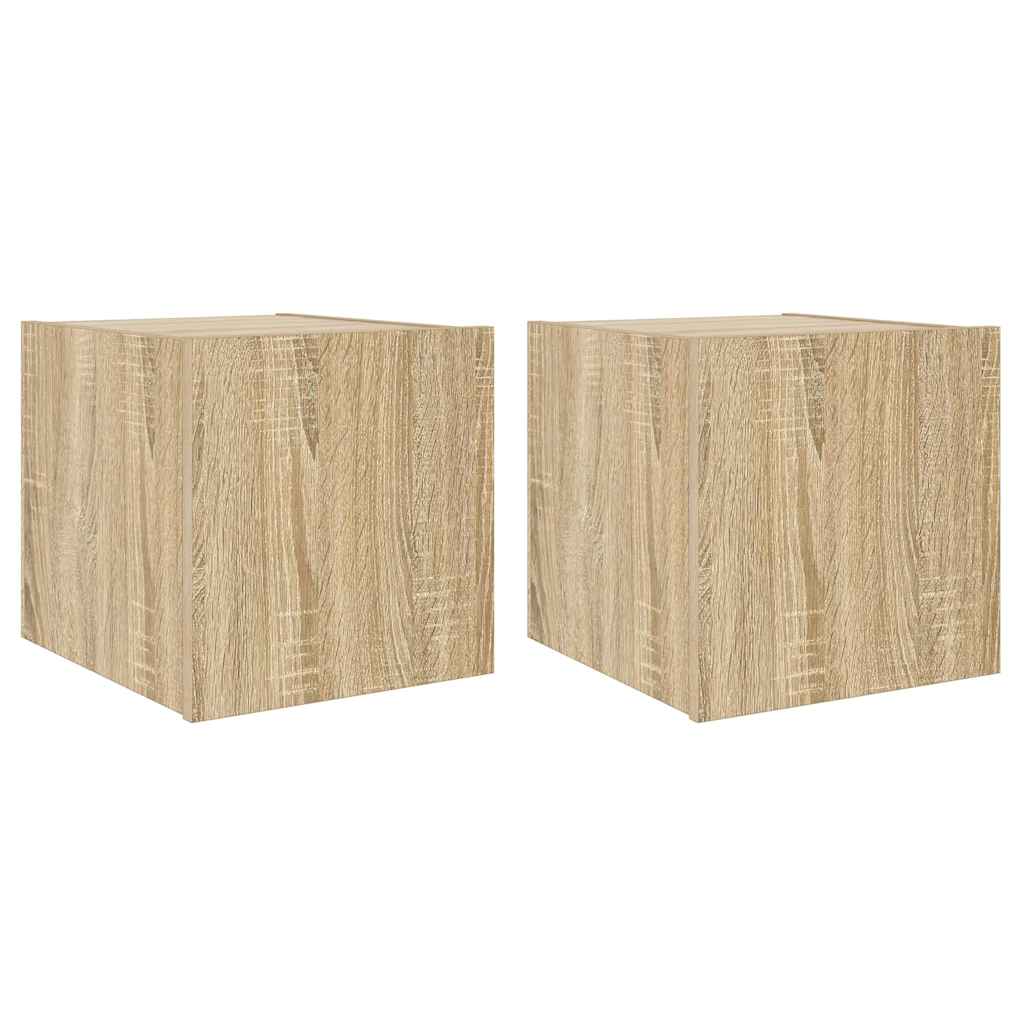 væghængte tv-borde 2 stk. med LED-lys 30,5x35x30 cm sonoma-eg