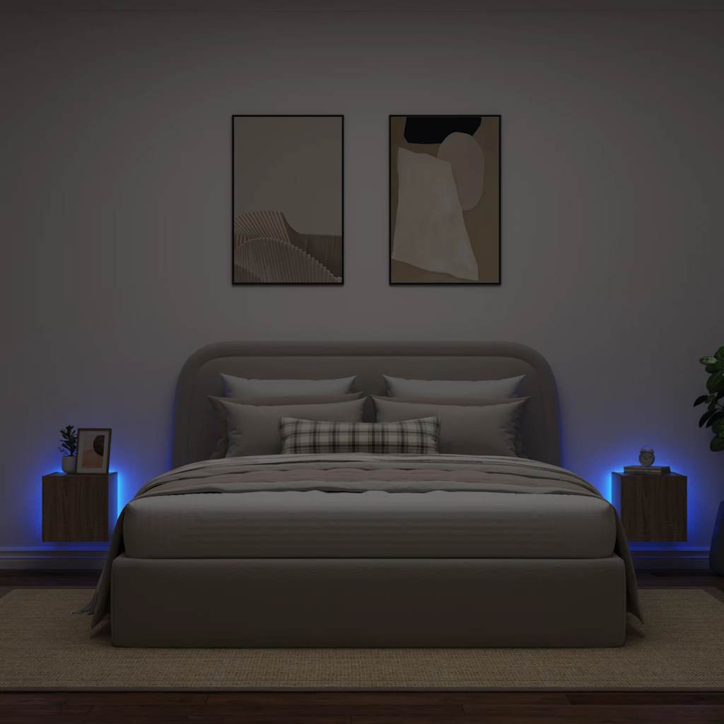 væghængte tv-borde 2 stk. med LED-lys 30,5x35x30 cm sonoma-eg