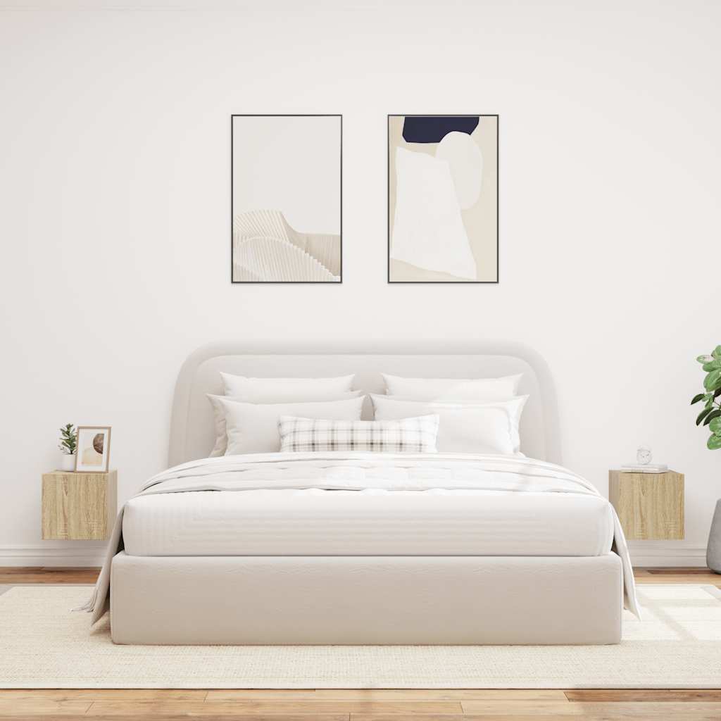 væghængte tv-borde 2 stk. med LED-lys 30,5x35x30 cm sonoma-eg