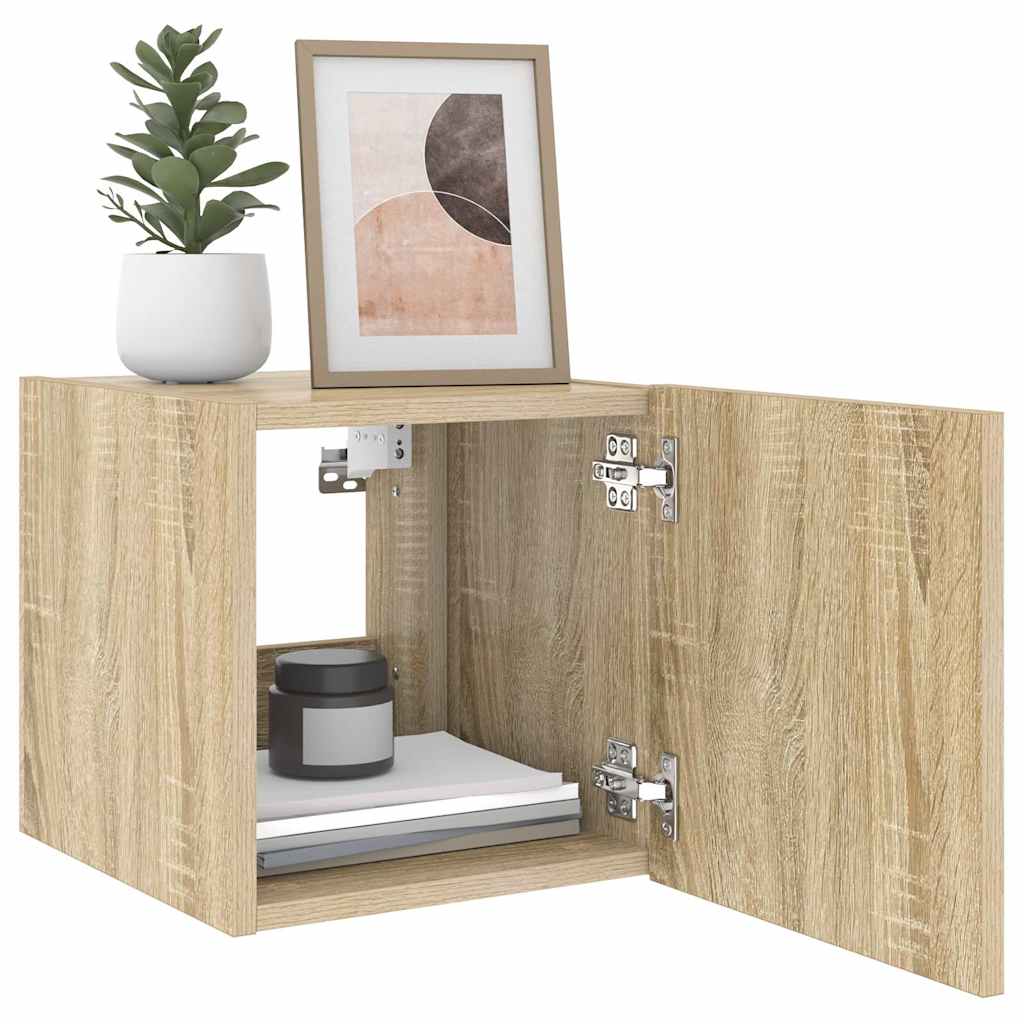 væghængte tv-borde 2 stk. med LED-lys 30,5x35x30 cm sonoma-eg