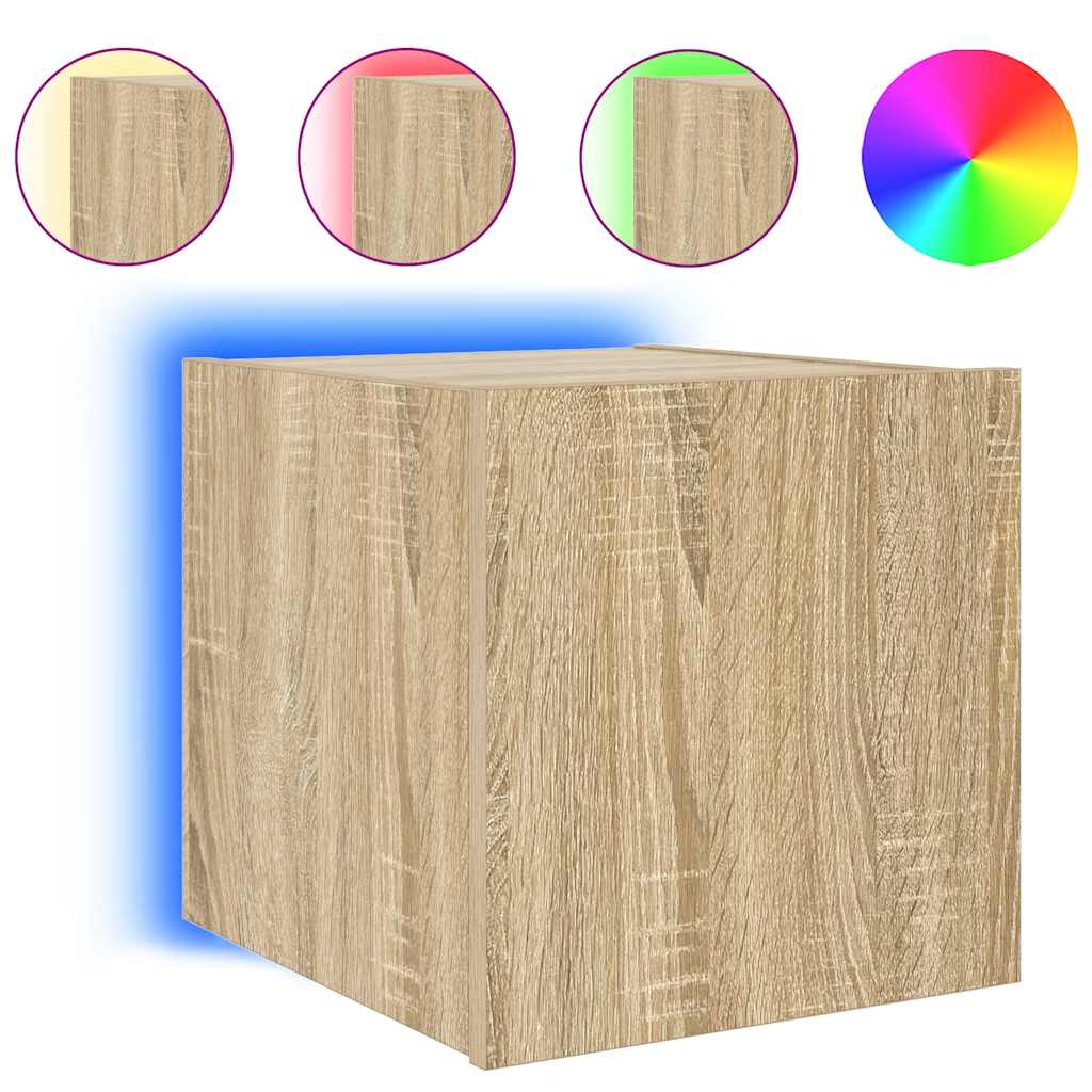 væghængte tv-borde 2 stk. med LED-lys 30,5x35x30 cm sonoma-eg