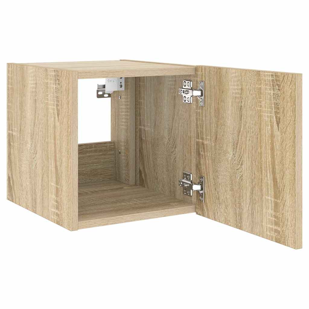 væghængte tv-borde 2 stk. med LED-lys 30,5x35x30 cm sonoma-eg