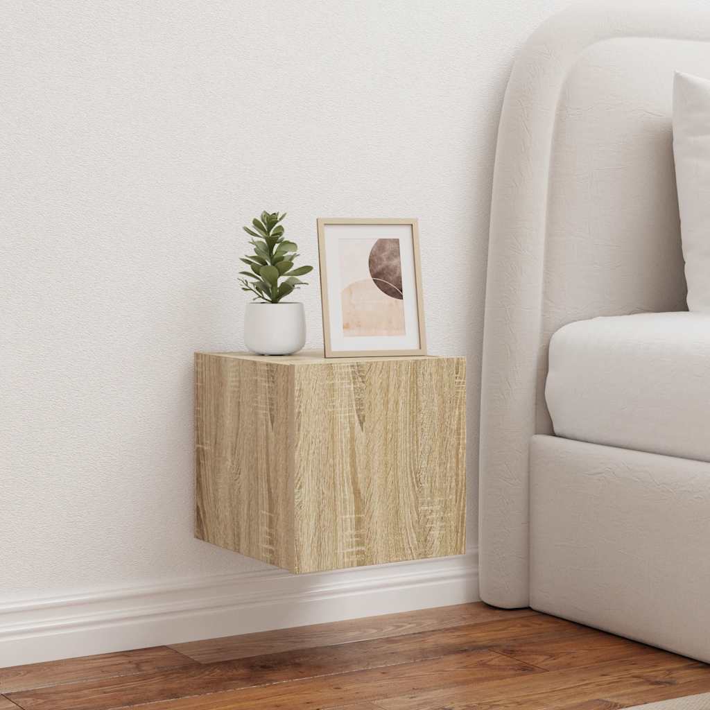 væghængte tv-borde 2 stk. med LED-lys 30,5x35x30 cm sonoma-eg