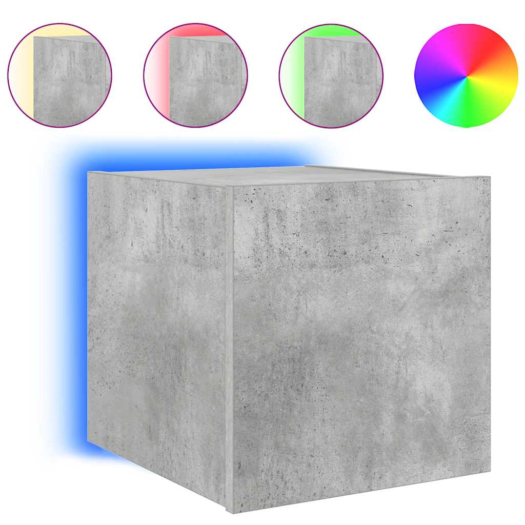 væghængt tv-bord med LED-lys 30,5x35x30 cm betongrå