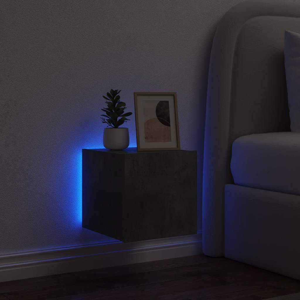 væghængt tv-bord med LED-lys 30,5x35x30 cm betongrå