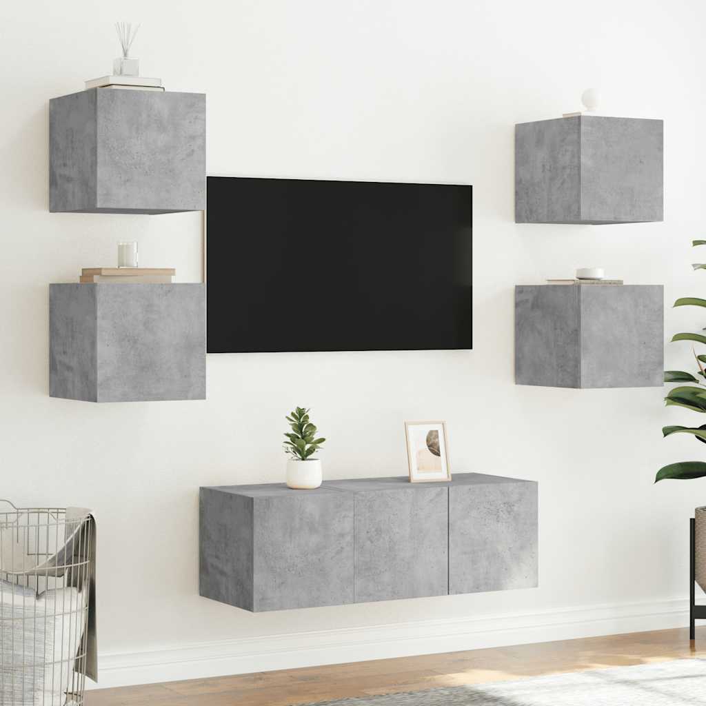 væghængt tv-bord med LED-lys 30,5x35x30 cm betongrå