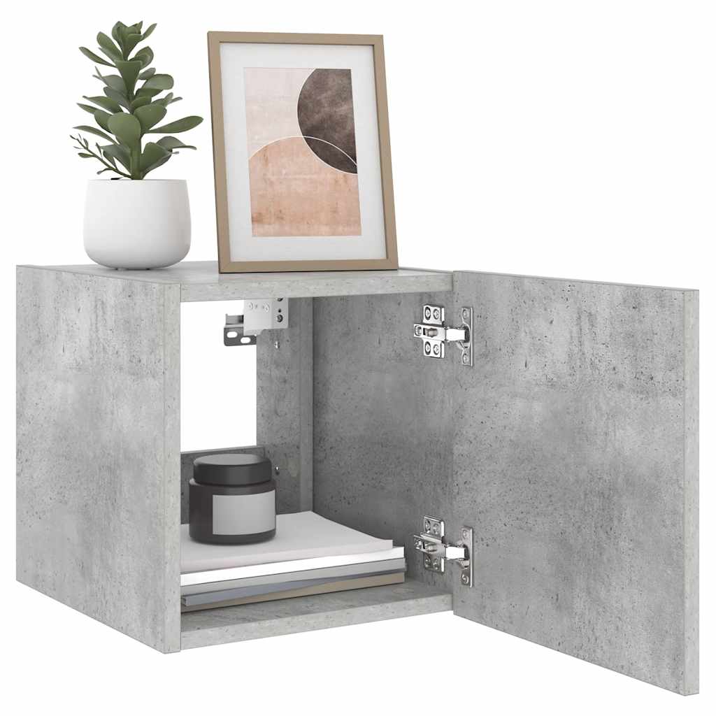 væghængt tv-bord med LED-lys 30,5x35x30 cm betongrå
