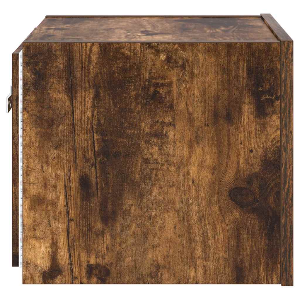 væghængt tv-bord med LED-lys 30,5x35x30 cm røget egetræsfarve