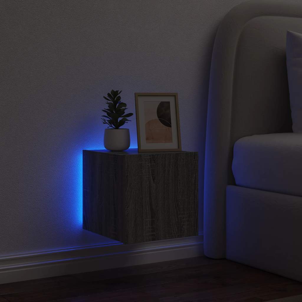 væghængt tv-bord med LED-lys 30,5x35x30 cm grå sonoma-eg