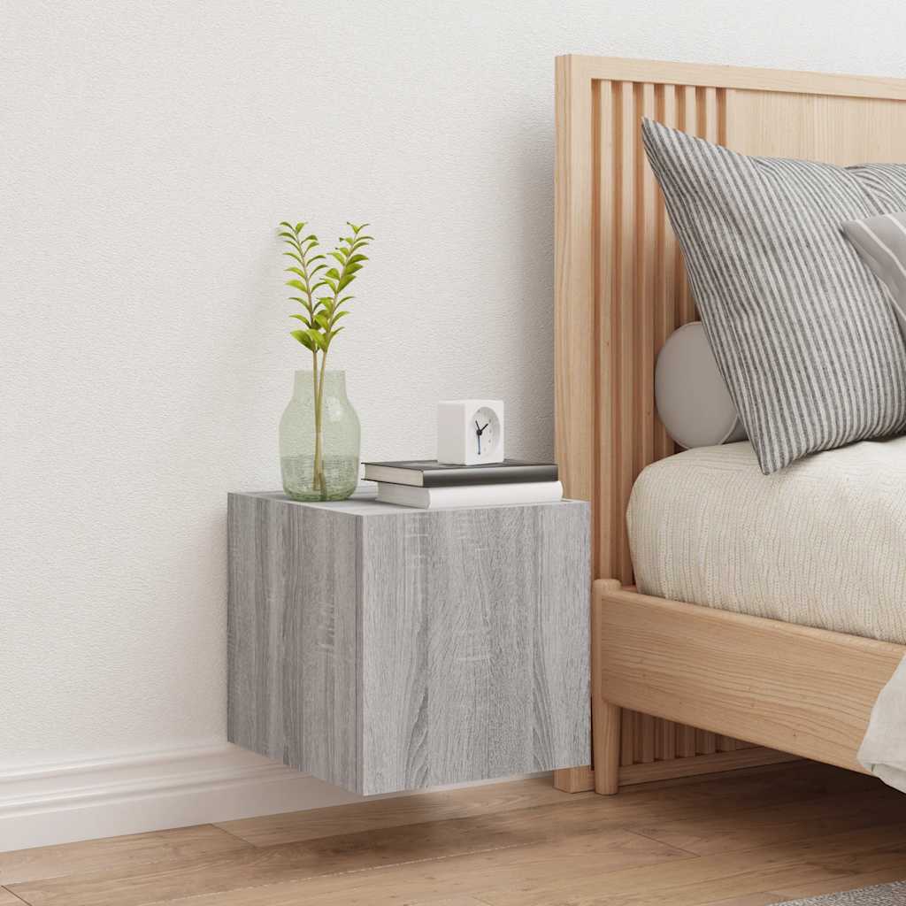 væghængt tv-bord med LED-lys 30,5x35x30 cm grå sonoma-eg