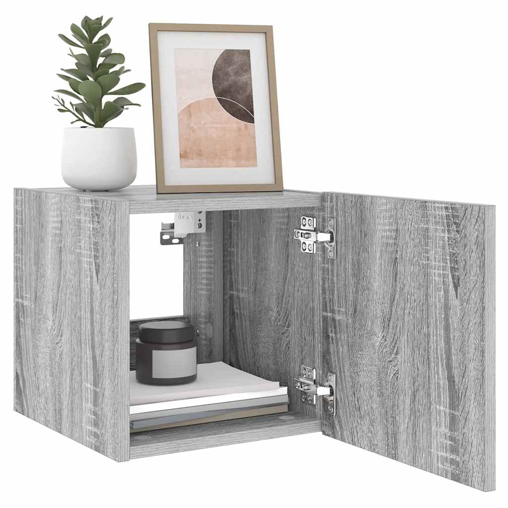 væghængt tv-bord med LED-lys 30,5x35x30 cm grå sonoma-eg
