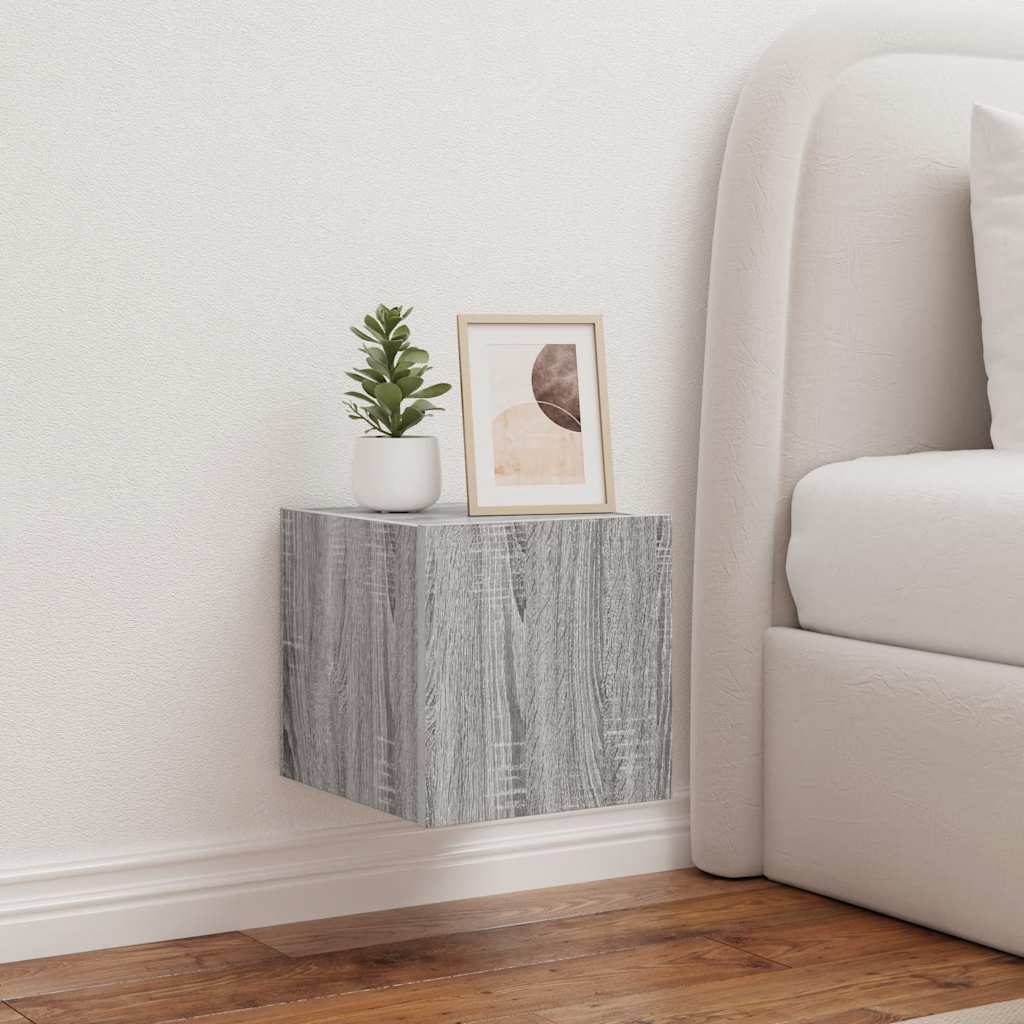 væghængt tv-bord med LED-lys 30,5x35x30 cm grå sonoma-eg