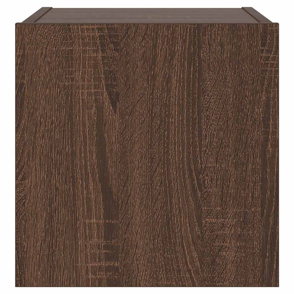 væghængt tv-bord med LED-lys 30,5x35x30 cm brun egetræsfarve