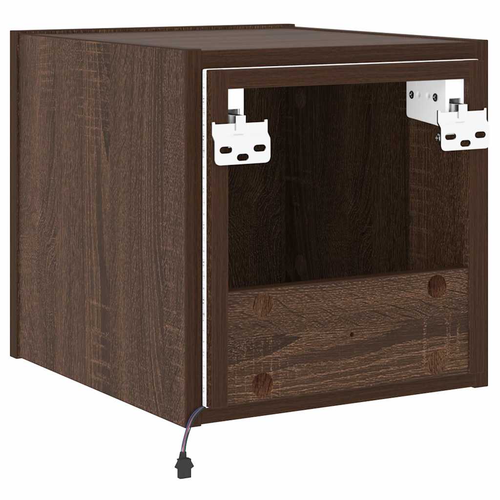 væghængt tv-bord med LED-lys 30,5x35x30 cm brun egetræsfarve